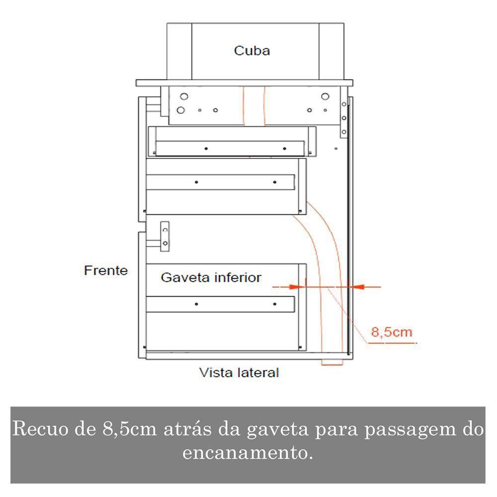 Balcão Gabinete Para Banheiro 80 Cm 03 Gavetas Argento Preto - 5