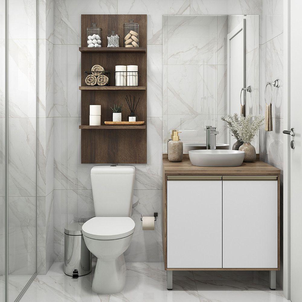 Gabinete Para Banheiro Com Prateleira Com Branco E Nogueira - 2