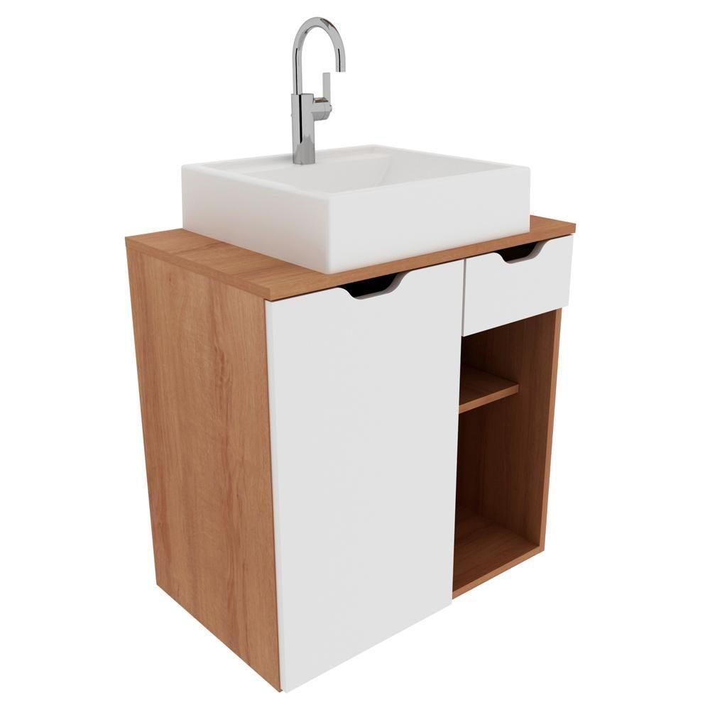 Gabinete Com Cuba Para Banheiro Bn3600x05 Amendoa Branco - 1