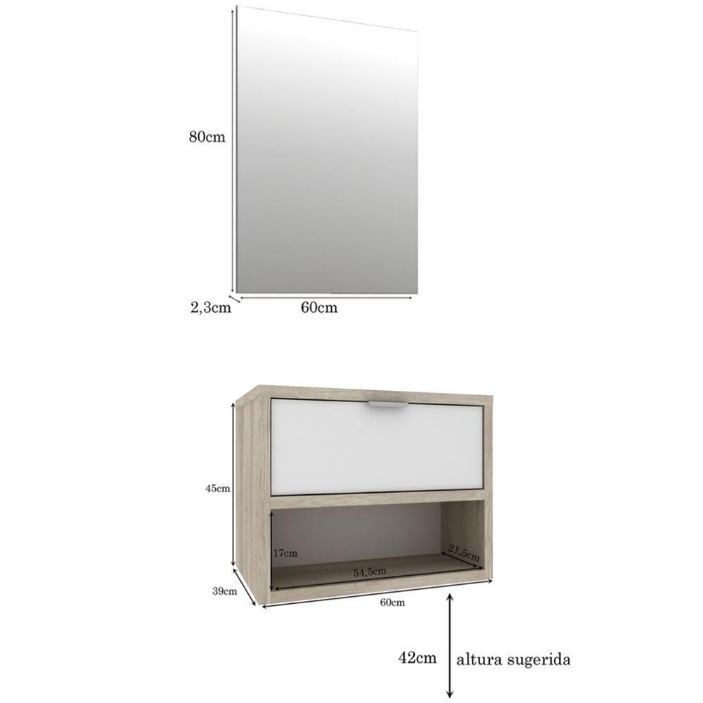 Conjunto Banheiro Gabinete 60cm Com Cuba E Espelho Branco - 7