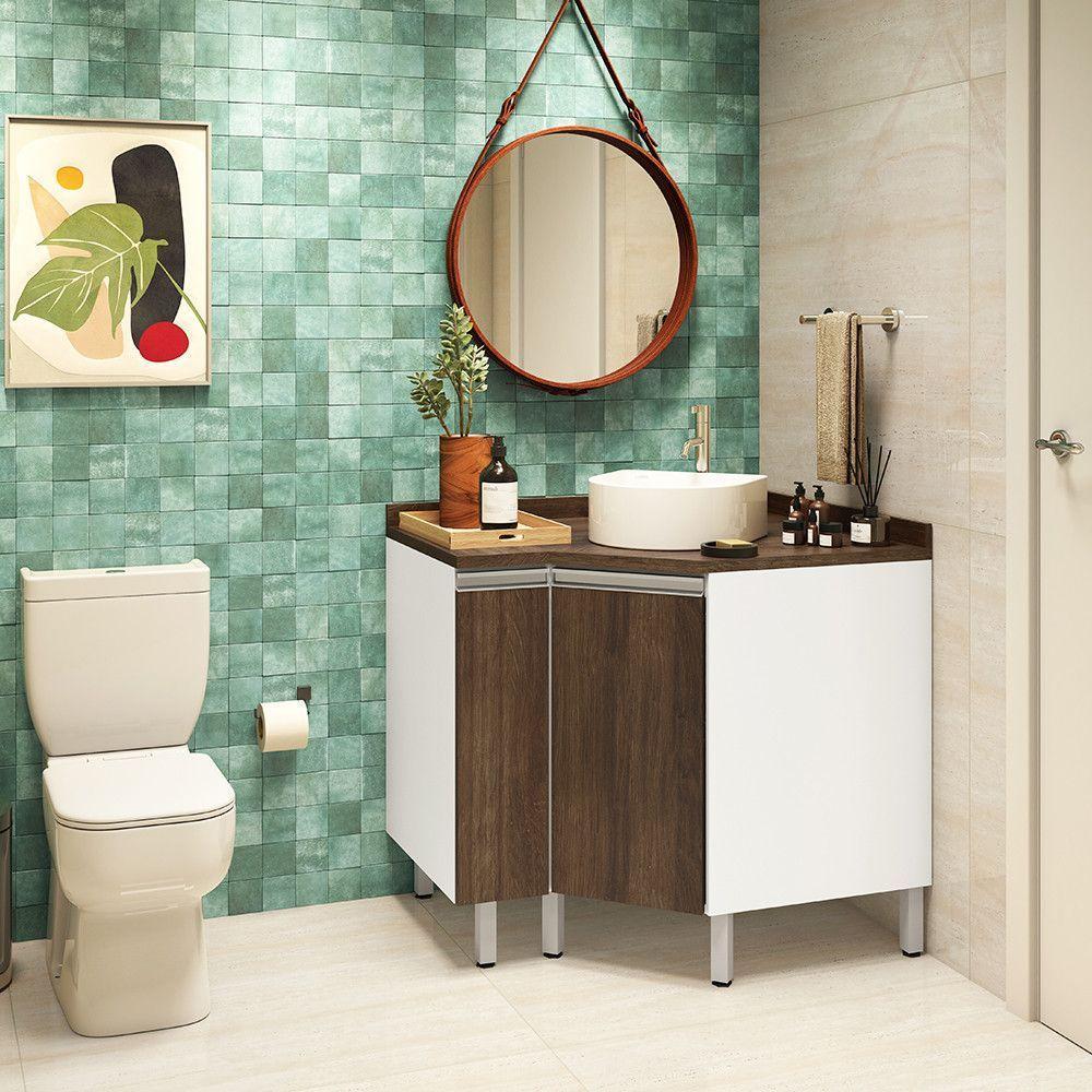 Gabinete Para Banheiro Suprema Branco Com Nogueira - 1