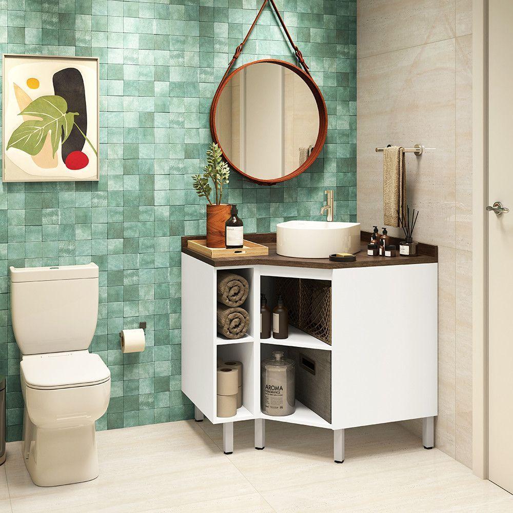 Gabinete Para Banheiro Suprema Branco Com Nogueira - 8