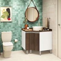 Gabinete Para Banheiro Suprema Branco Com Nogueira - 2