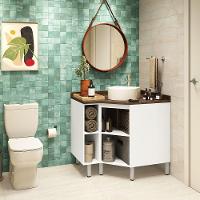 Gabinete Para Banheiro Suprema Branco Com Nogueira - 8