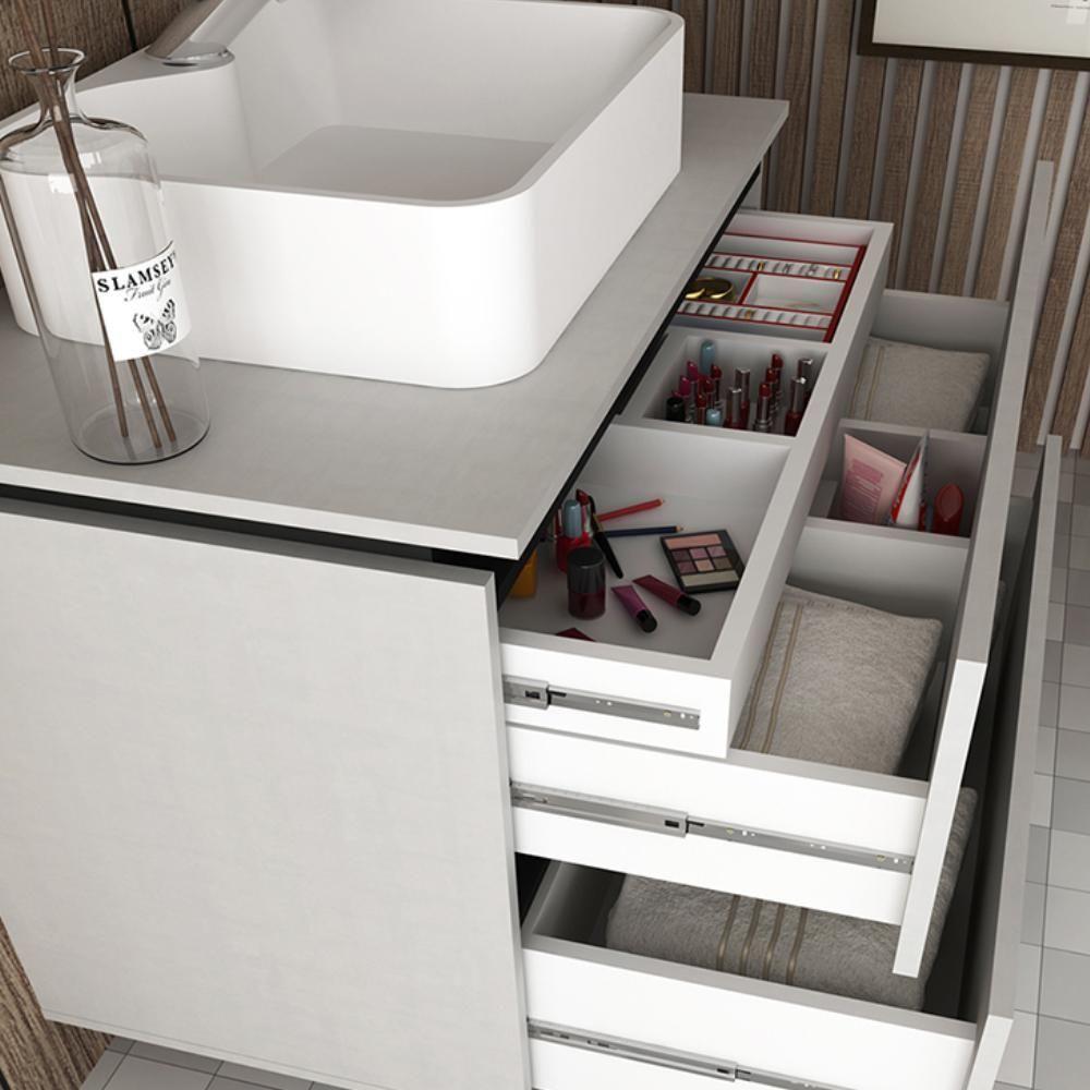 Conj Banheiro Gabinete 80cm Cuba E Espelho Argento Preto - 3