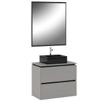 Conj Banheiro Gabinete 80cm Cuba E Espelho Argento Preto - 1