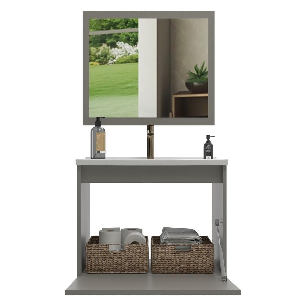 Gabinete Banheiro 60cm Com Cuba E Espelheira Multimóveis Cr10103 Cimento Cimento - 2