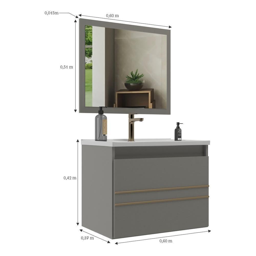 Gabinete Banheiro 60cm Com Cuba E Espelheira Multimóveis Cr10103 Cimento Cimento - 4