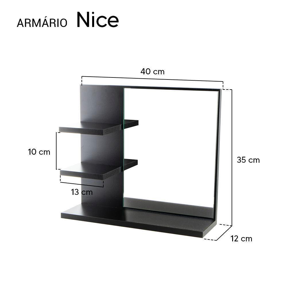Armário Para Banheiro Com Espelho Nice Preto 40Cm - 2