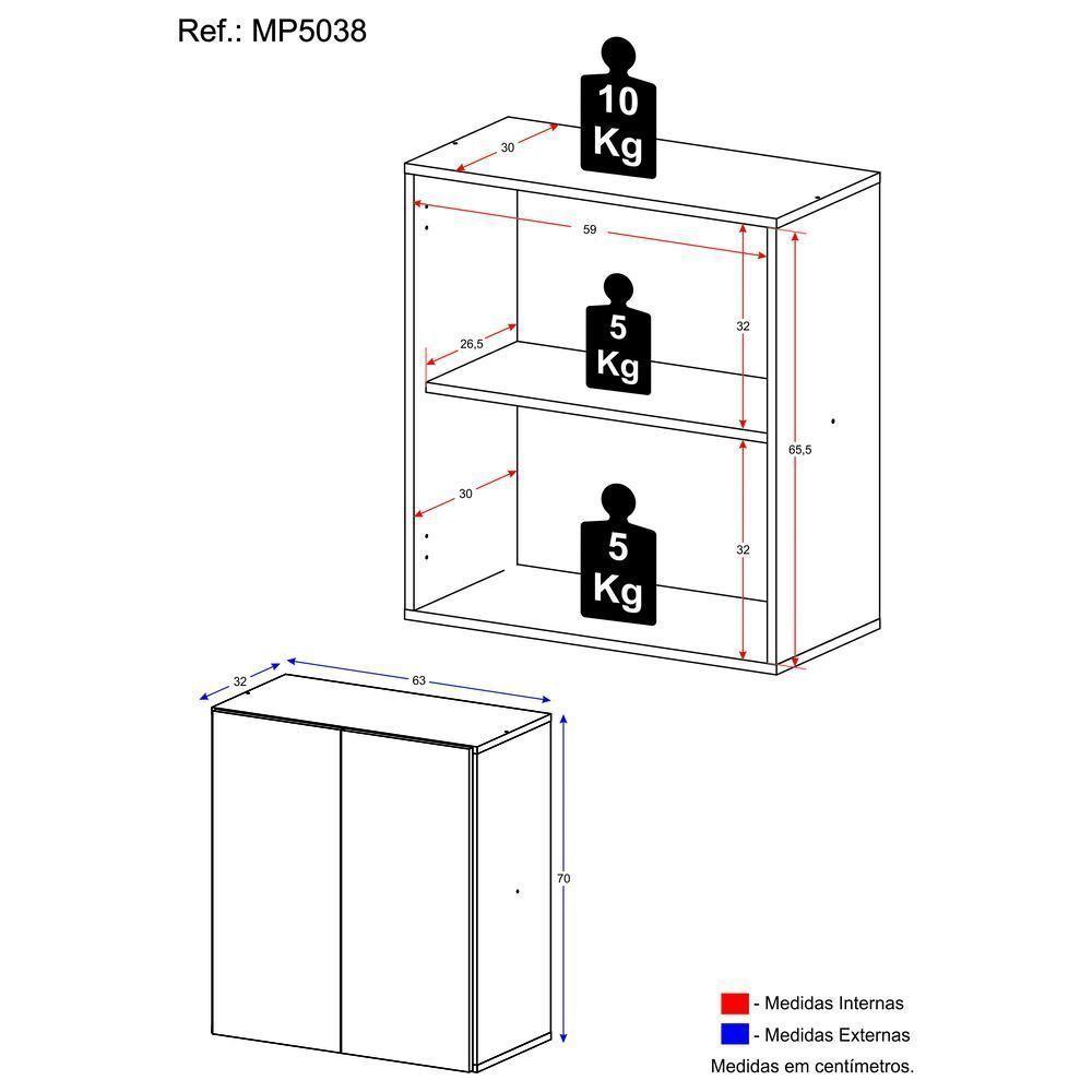 Balcão Multiuso Organizador Para Banheiro 2 Portas 63cm Multimóveis Mp5038 Preto Preto - 4