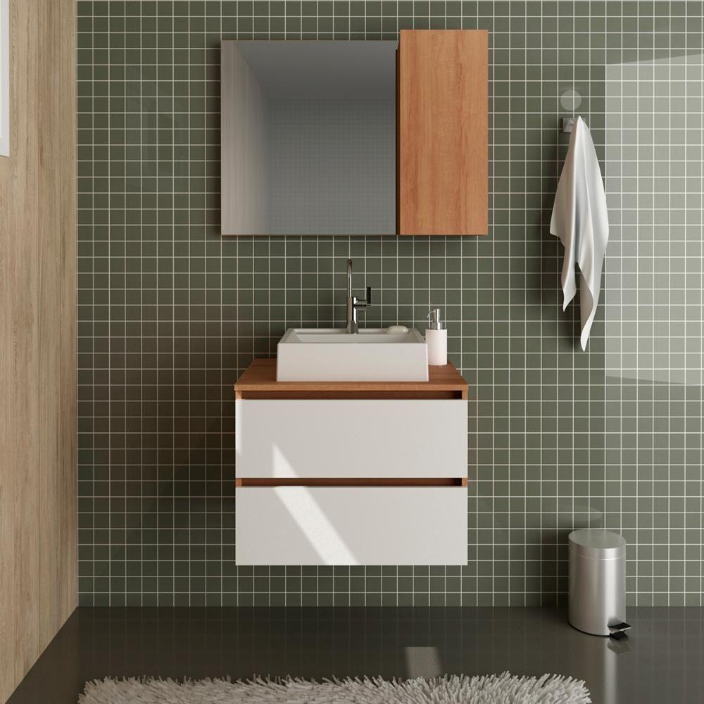 Conjunto Para Banheiro Com Cuba E Espelho Amendoa Branco - 9