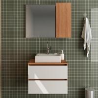 Conjunto Para Banheiro Com Cuba E Espelho Amendoa Branco - 1