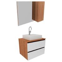 Conjunto Para Banheiro Com Cuba E Espelho Amendoa Branco - 10