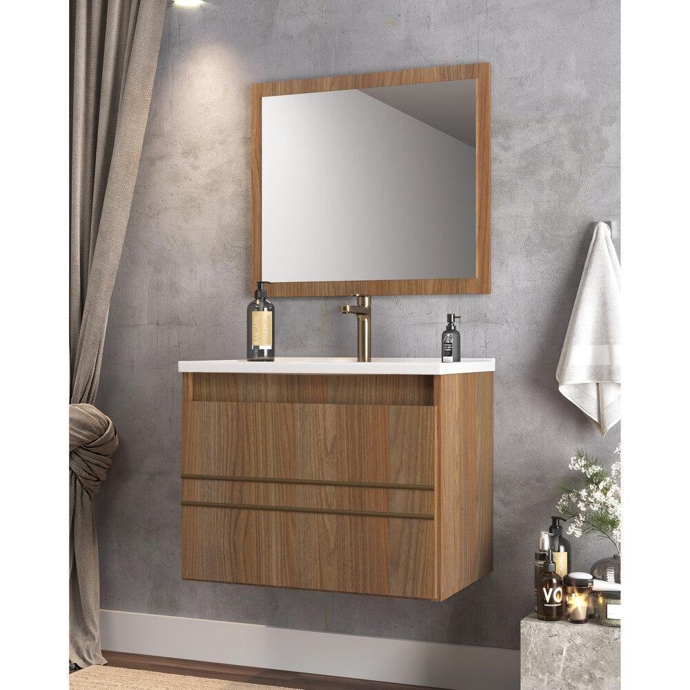 Gabinete Banheiro 60cm Com Cuba E Espelheira Multimóveis Cr10103 Noce Noce - 2