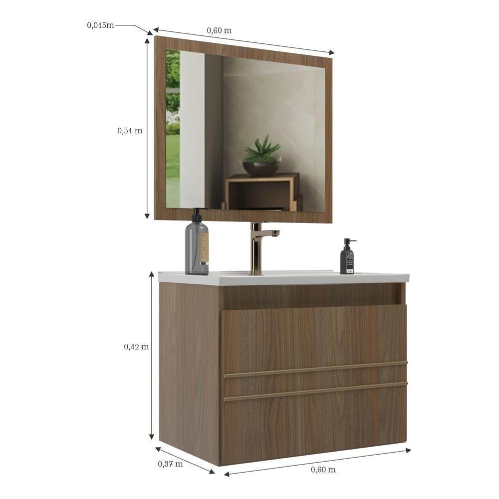 Gabinete Banheiro 60cm Com Cuba E Espelheira Multimóveis Cr10103 Noce Noce - 3