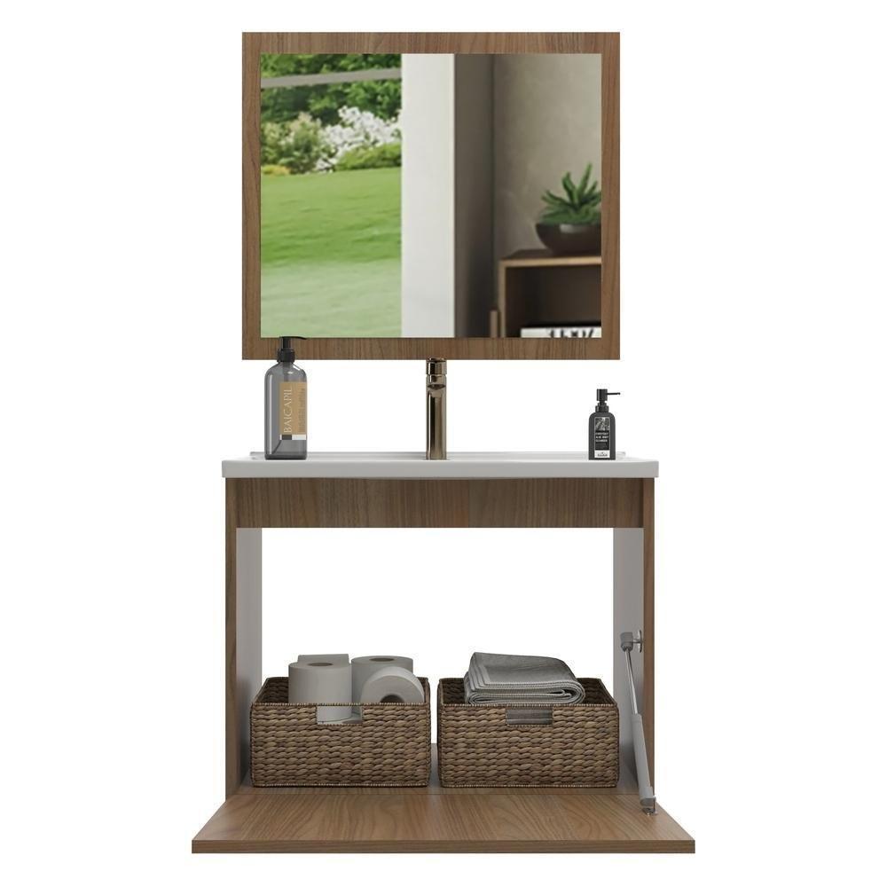 Gabinete Banheiro 60cm Com Cuba E Espelheira Multimóveis Cr10103 Noce Noce - 4