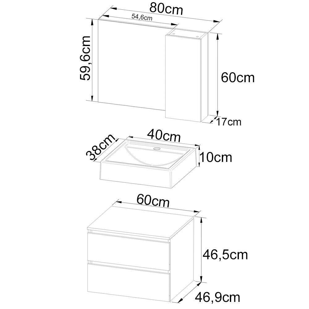 Conjunto Para Banheiro Com Cuba E Espelho Bn10 Branco - 8