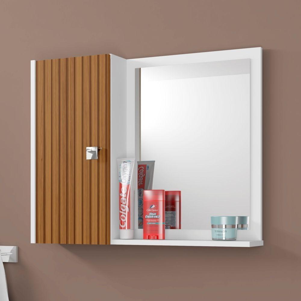 Espelheira Para Banheiro 1 Porta Acre Branco Efeito Ripado - 1