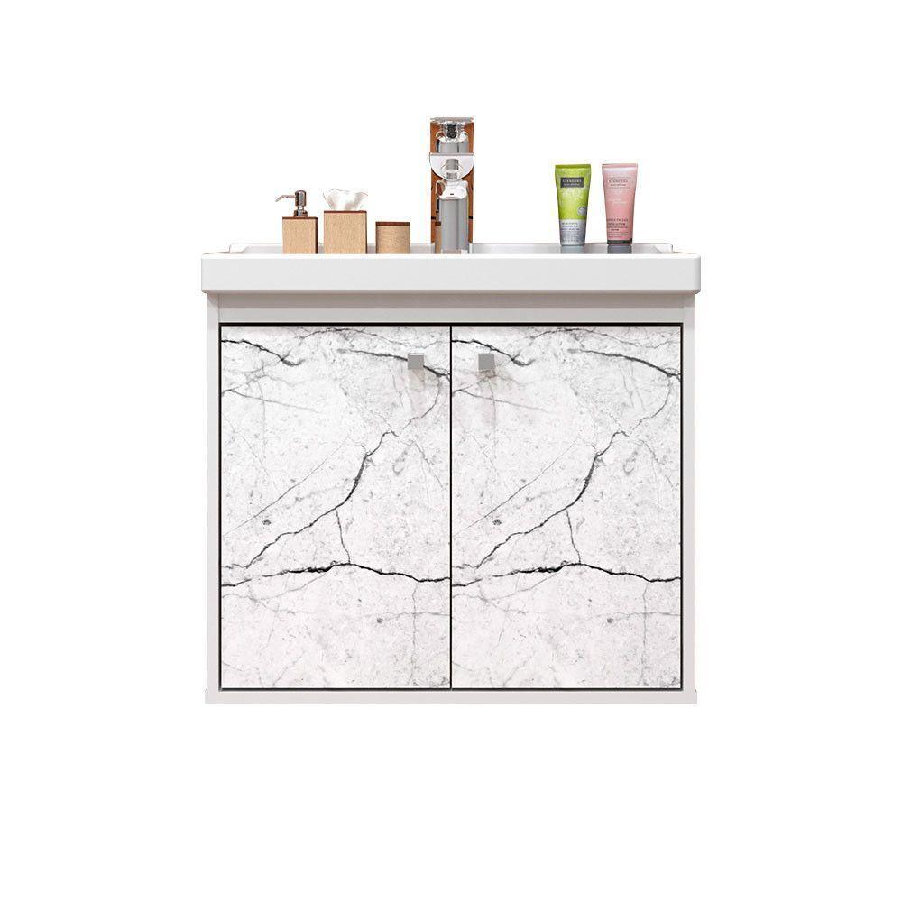 Gabinete Para Banheiro Aster 51cm Com Cuba Cerocha Branco/ Marmorizado Branco - 1