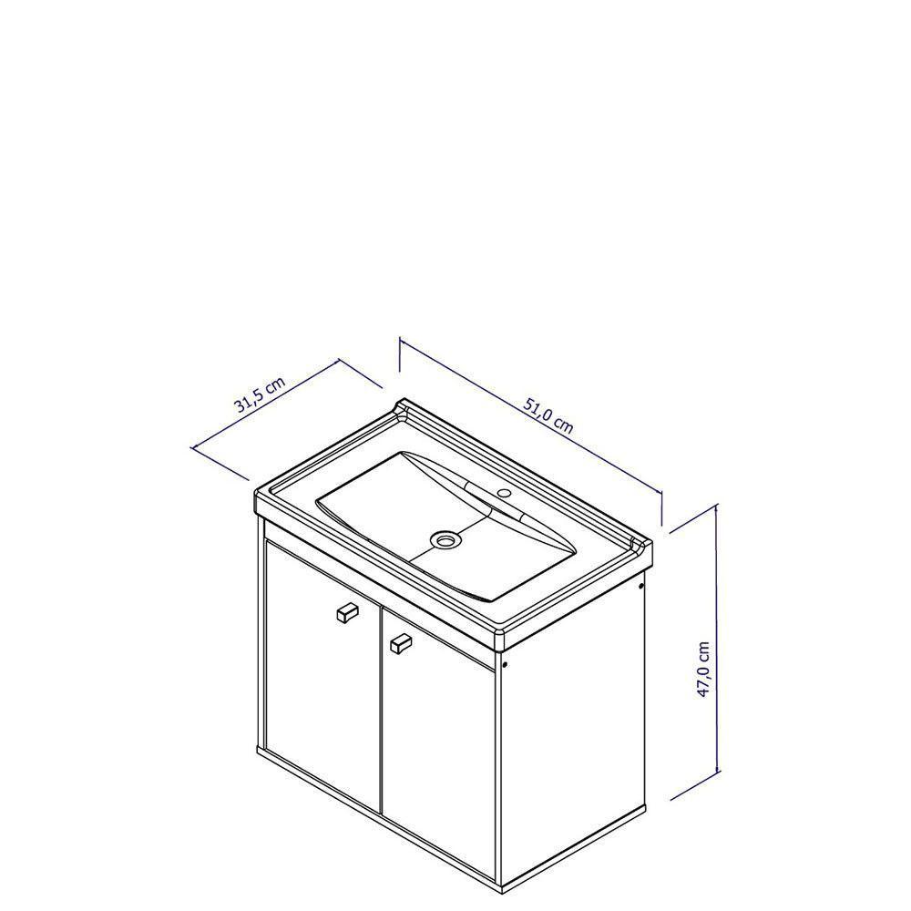 Gabinete Para Banheiro Aster 51cm Com Cuba Cerocha Branco/ Marmorizado Branco - 2