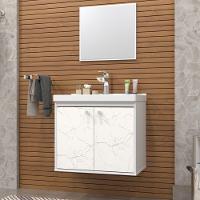 Gabinete Para Banheiro Aster 51cm Com Cuba Cerocha Branco/ Marmorizado Branco - 3