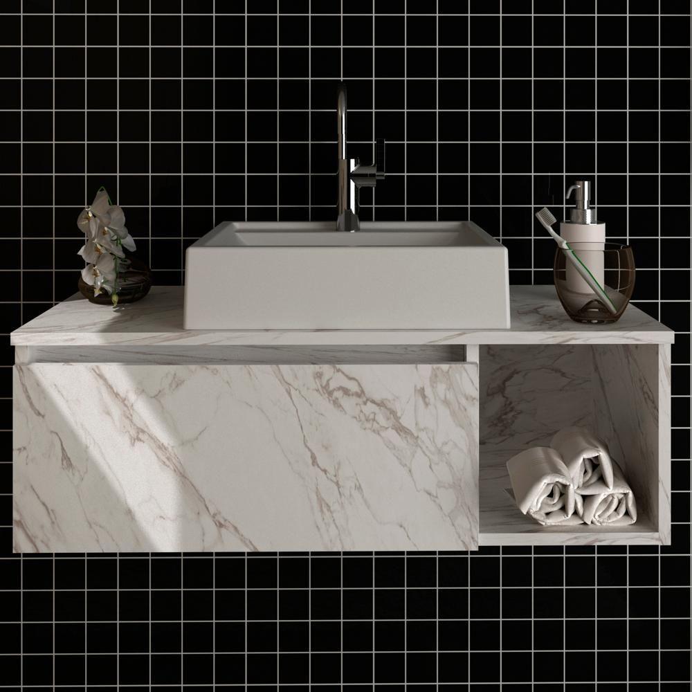 Gabinete Suspenso Para Banheiro 1 Porta Marmore Branco - 8