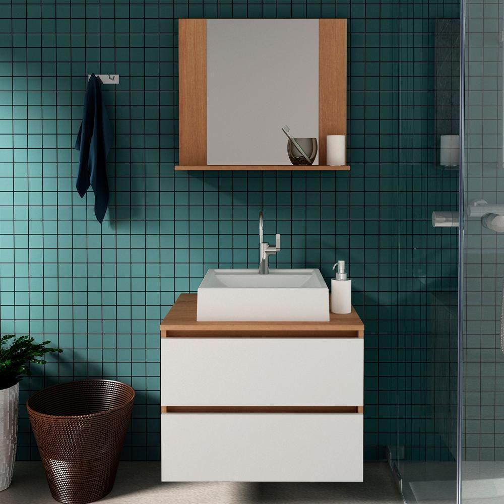 Conjunto Para Banheiro Com Cuba E Espelho Amendoa Branco - 2