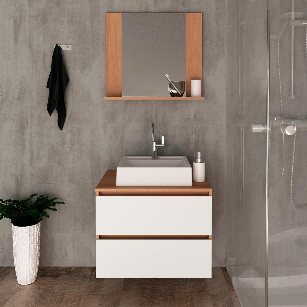 Conjunto Para Banheiro Com Cuba E Espelho Amendoa Branco - 9