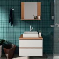 Conjunto Para Banheiro Com Cuba E Espelho Amendoa Branco - 2