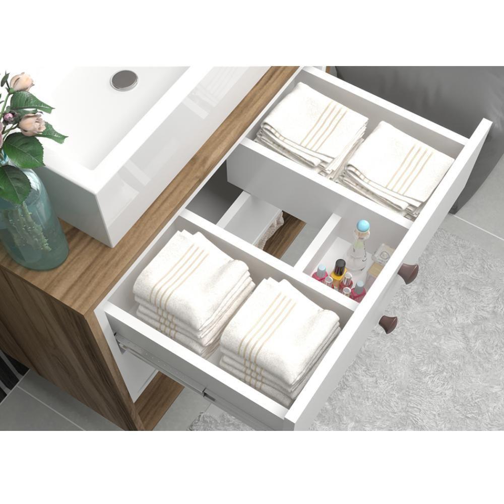 Conj Para Banheiro Gabinete 60cm Com Cuba E Armário Branco - 5