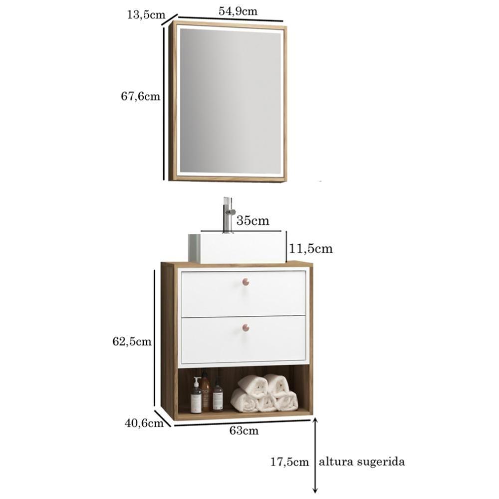 Conj Para Banheiro Gabinete 60cm Com Cuba E Armário Branco - 11