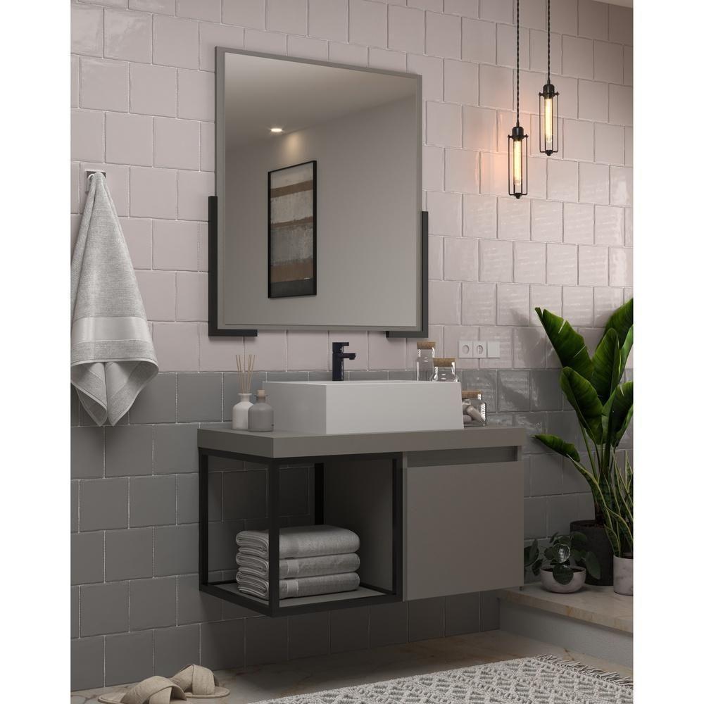 Gabinete Banheiro 70cm Com Cuba E Espelheira Multimóveis Cr10107 Cimento Cimento - 2