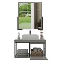 Gabinete Banheiro 70cm Com Cuba E Espelheira Multimóveis Cr10107 Cimento Cimento - 4