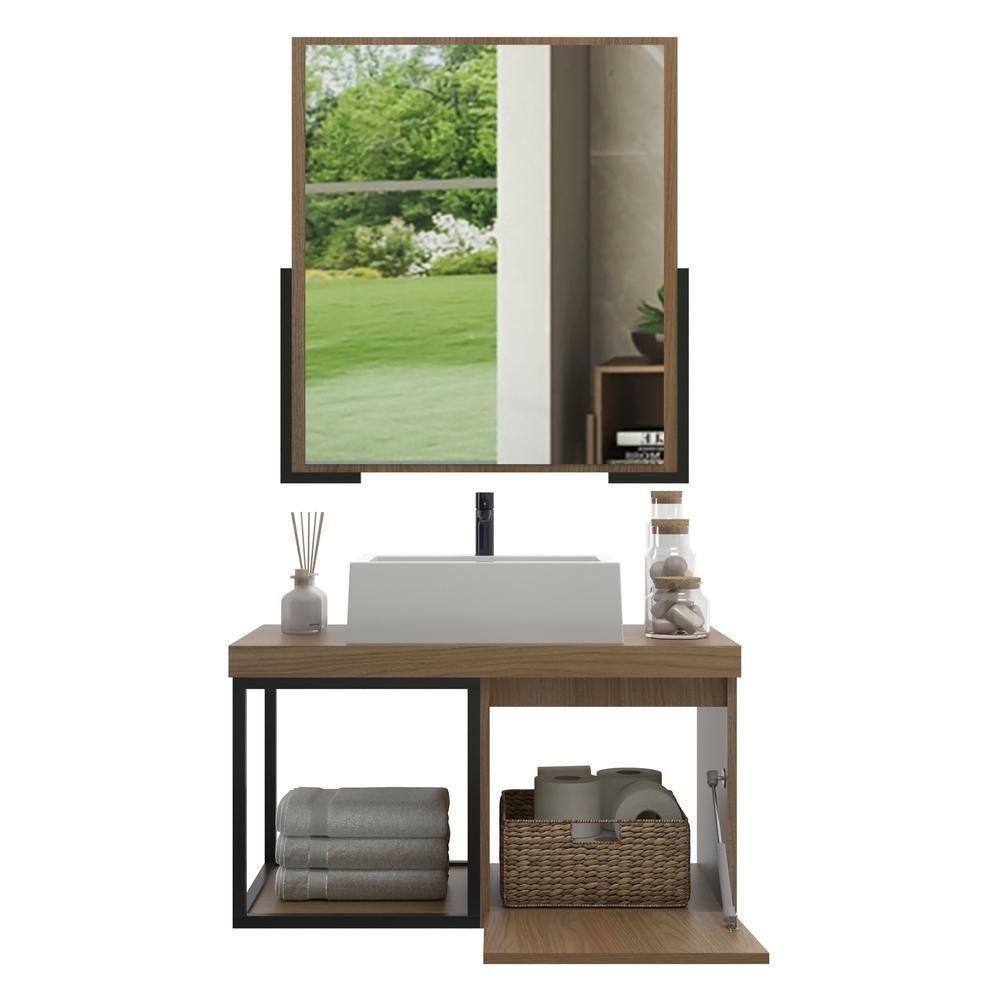 Gabinete Banheiro 70cm Com Cuba E Espelheira Multimóveis Cr10107 Noce Noce - 2