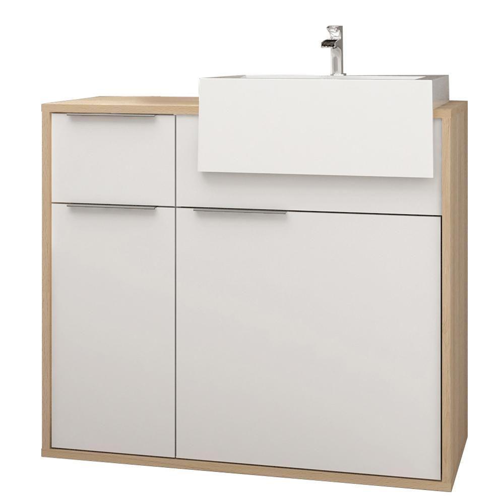 Balcão Gabinete Para Banheiro 80cm 2 Gavetas Com Cuba Branco - 1