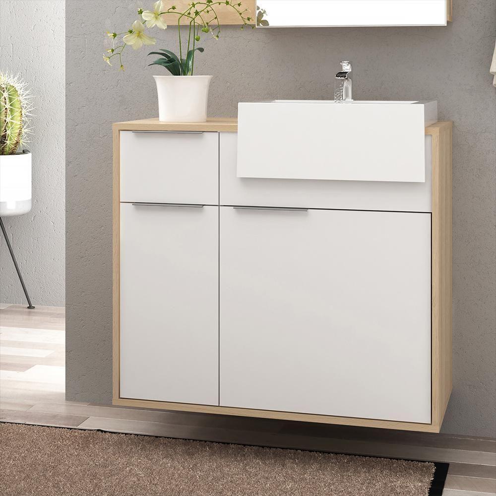 Balcão Gabinete Para Banheiro 80cm 2 Gavetas Com Cuba Branco - 9