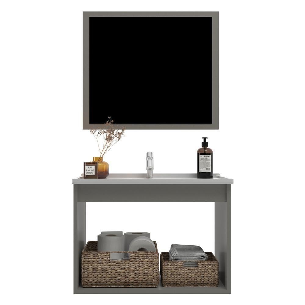 Gabinete Banheiro 60cm Com Espelheira E Cuba Multimóveis Cr10104 Cimento Cimento - 4