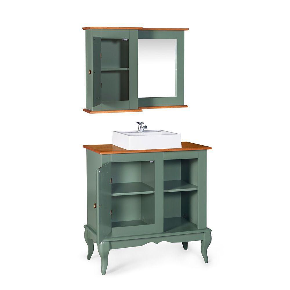 Conjunto Para Banheiro Dália 1 Porta E 2 Nichos Cor Laca - Verde Musgo - 4