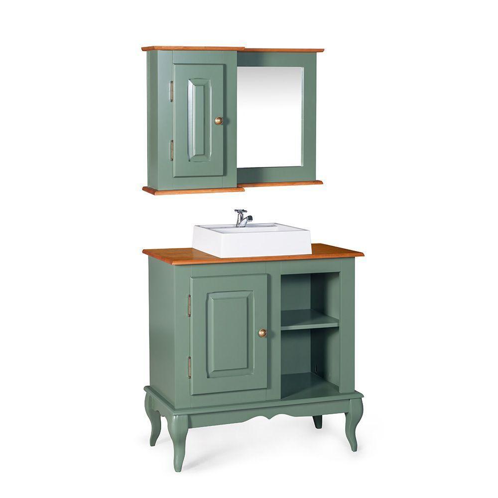 Conjunto Para Banheiro Dália 1 Porta E 2 Nichos Cor Laca - Verde Musgo - 5