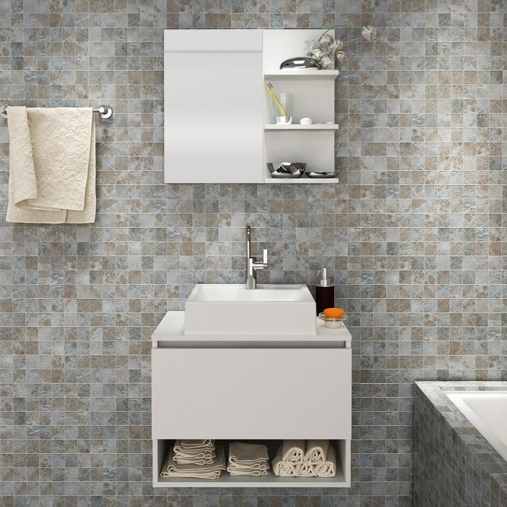 Conjunto Para Banheiro Com Cuba E Espelho Bn5 Branco - 7