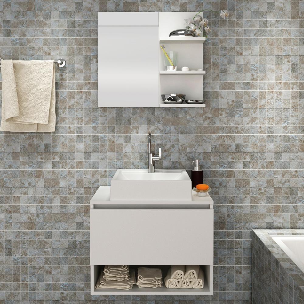 Conjunto Para Banheiro Com Cuba E Espelho Bn5 Branco - 8