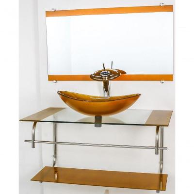Gabinete De Vidro Inox 90cm Cuba Oval Dourado