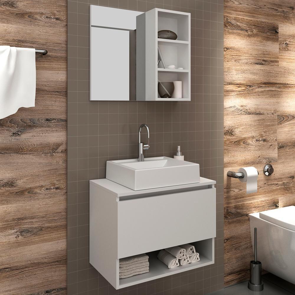 Conjunto Para Banheiro Com Cuba E Espelho Bn6 Branco - 8