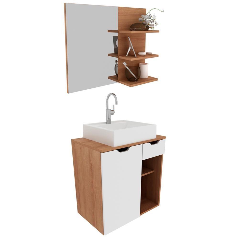 Conjunto Para Banheiro Com Cuba E Espelho Amendoa Branco - 1