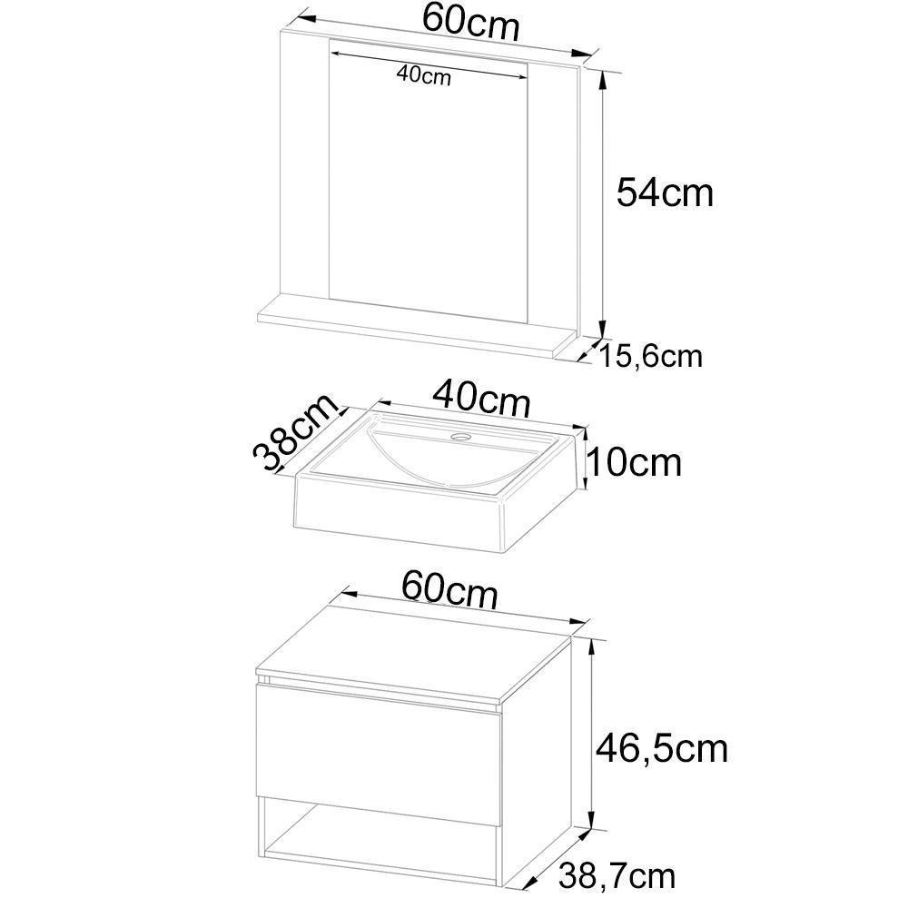 Conjunto Para Banheiro Com Cuba E Espelho Bn7 Branco - 5