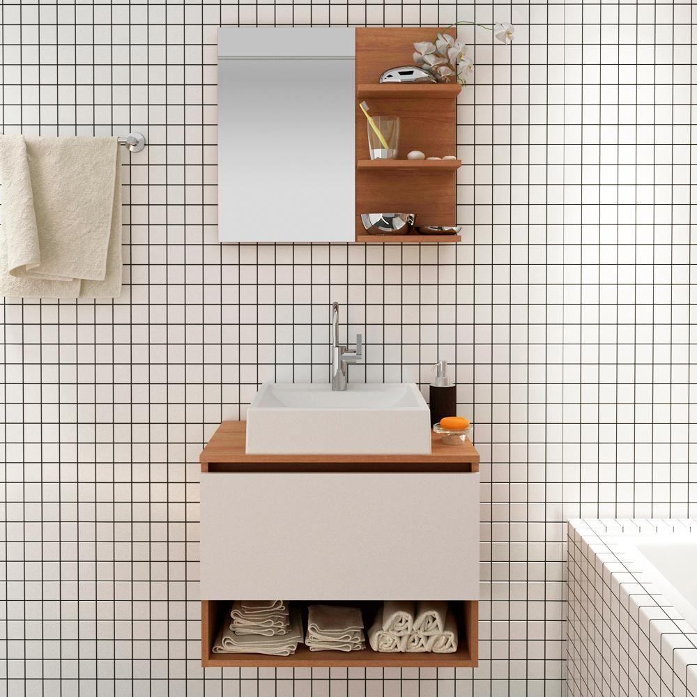 Conjunto Para Banheiro Com Cuba E Espelho Bn5 Amendoa Branco - 8