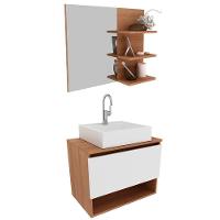 Conjunto Para Banheiro Com Cuba E Espelho Bn5 Amendoa Branco - 1