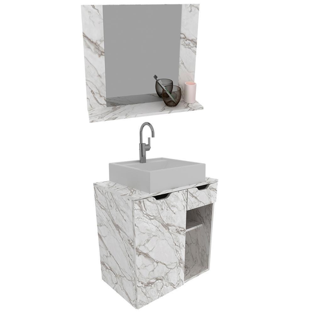 Conjunto Para Banheiro Com Cuba E Espelho Marmore Branco - 1