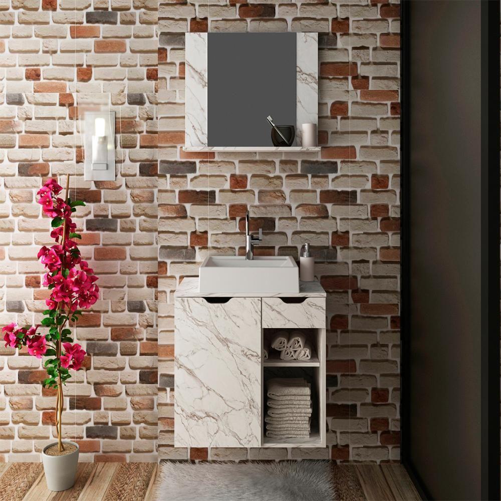 Conjunto Para Banheiro Com Cuba E Espelho Marmore Branco - 2