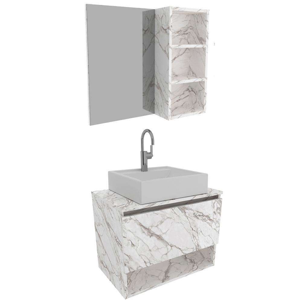 Conjunto Para Banheiro Com Cuba E Espelho Bn6 Marmore Branco - 1